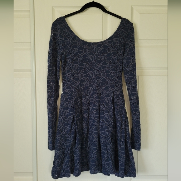 Free People Navy Rose Garden Long Sleeve Dress - Picture 2 of 4